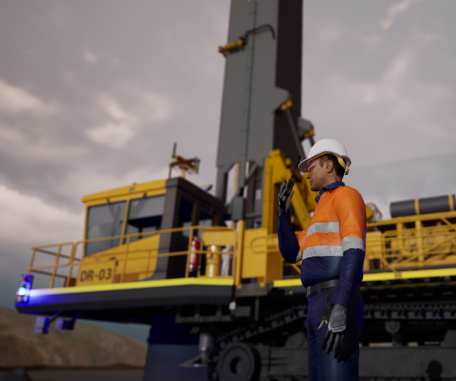 Operator standing beside an autonomous drilling rig